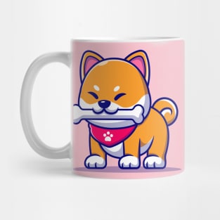 Cute Shiba Inu Dog Bite Bone Cartoon Mug